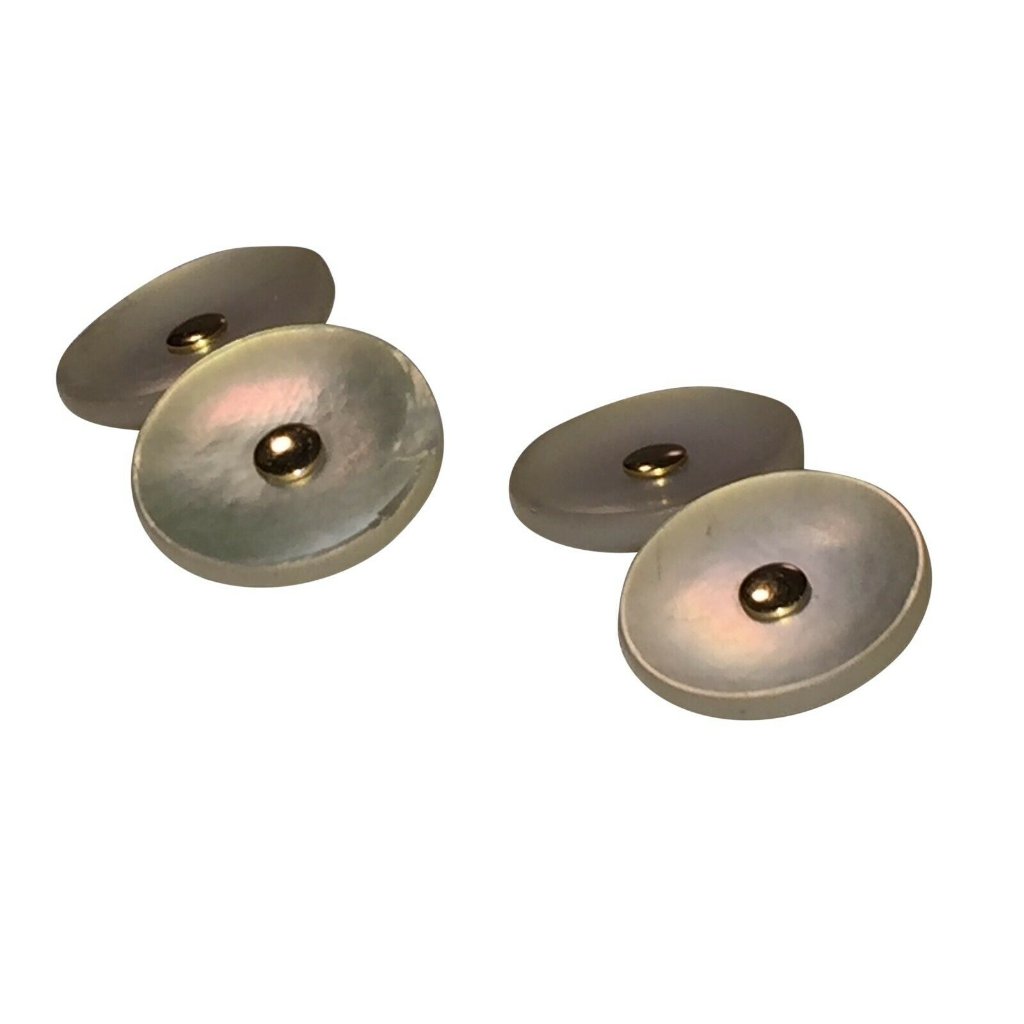 14 Kt Gold Mother Of Pearl Shell Cufflinks